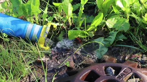 Flood water pumping down the drainage outdoors Video stock 246285075