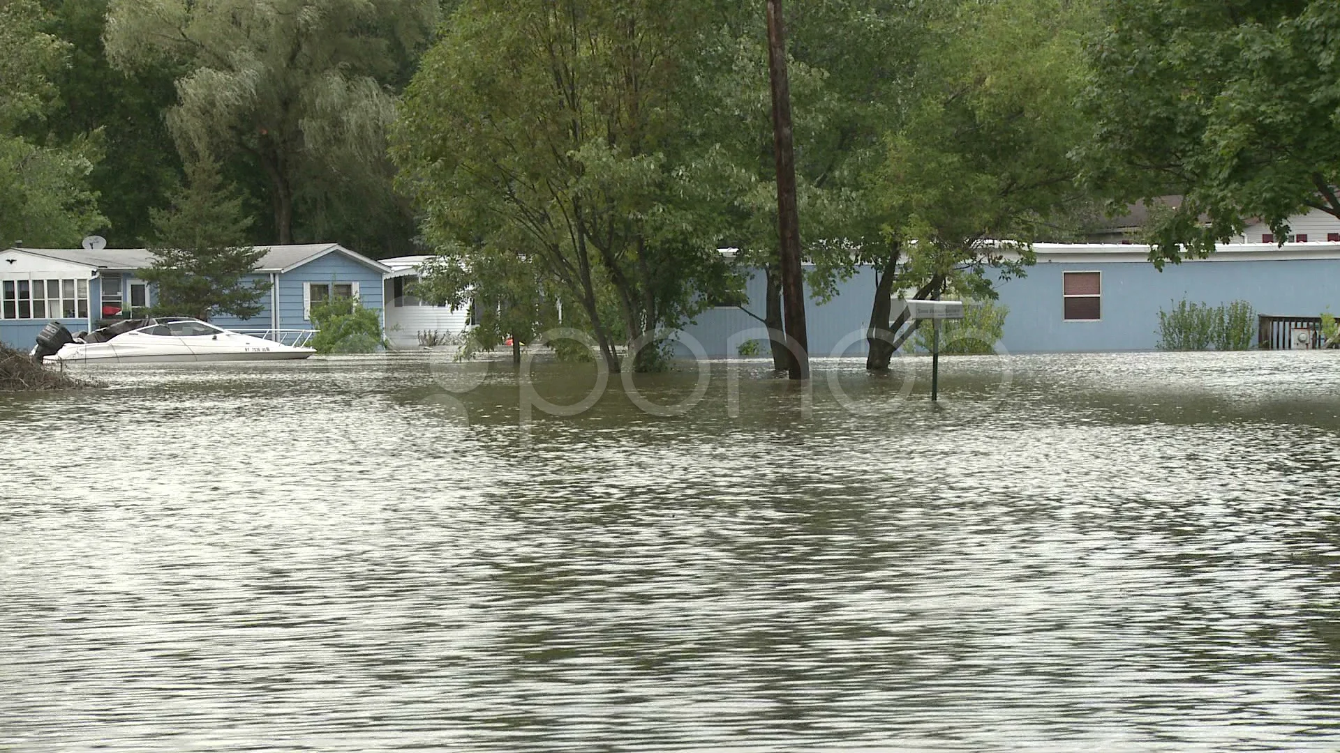 Flood waters inundate a trailer park in Newburgh, NY after Hurricane Irene