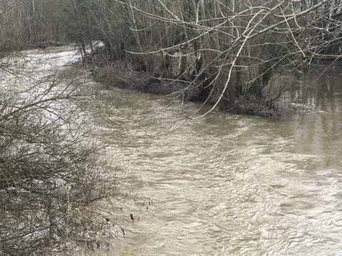 Flood waters in river Stock Photos