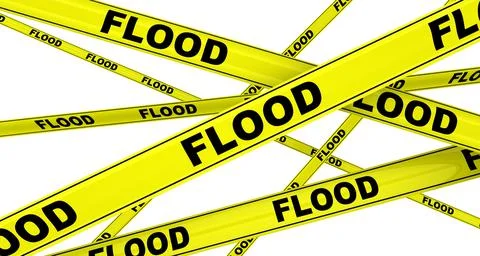 Flood. Yellow warning tapes Illustration