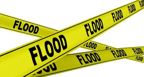 Flood. Yellow warning tapes Illustration