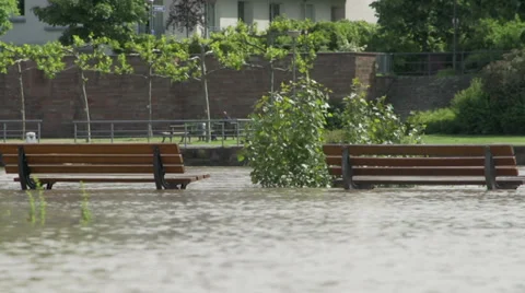 Flooded benches in the river Stock Footage 37046762