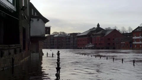 Flooded City Centre in York Stock Footage 230158486