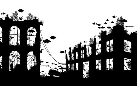 Flooded city Illustrazione stock