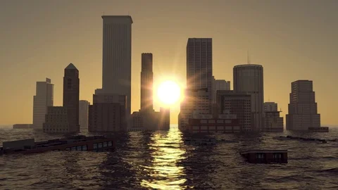 Flooded city on sunset Stock Footage 73923935
