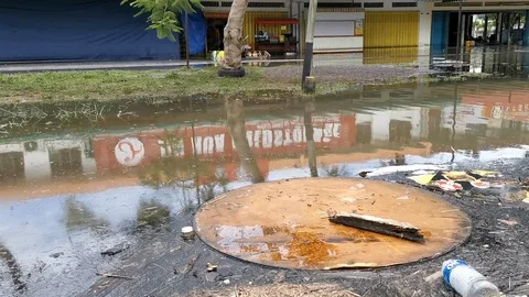 Flooded Commercial Area Stock Footage 107757425