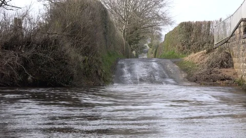 Flooded Country Road Stock Footage 104950986