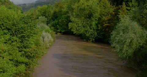 Flooded dirty river with muddy brown water in flooding period Stock Footage 211316522
