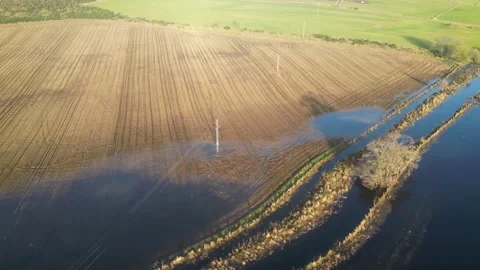 Flooded farm fields Mains of Drum Aberdeenshire. 13/12/2023 Stock Footage 302455166