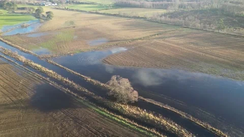 Flooded farm fields Mains of Drum Aberdeenshire. 13/12/2023 Stock Footage 302455173