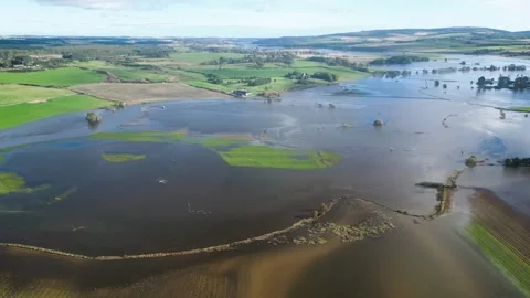 Flooded farm Fields - Mains of Drum Scotland 13/12/2023 Stock Footage 302464627