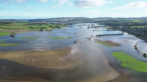 Flooded farm Fields - Mains of Drum Scotland 13/12/2023 Stock Footage 302464632