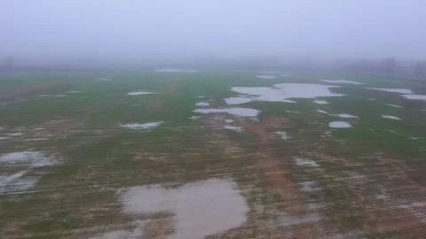 Flooded fields after heavy rain and snow Stock Footage 327481042
