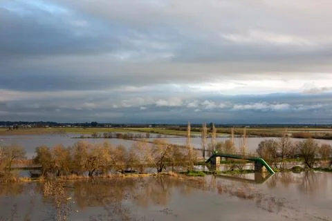 Flooded Fields on a Cloudy Day Stock Photos