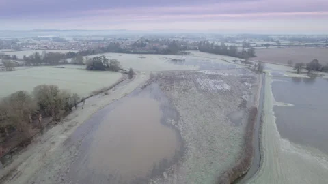 Flooded fields in Gloucestershire, UK. Stock Footage 297622094