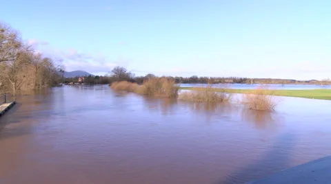 Flooded fields in Upton Upon Severn Stock Footage 35147260