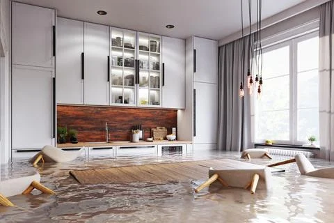 Flooded Floor In Kitchen Stock Illustration