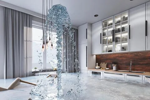 Flooded Floor In Kitchen Stock Illustration