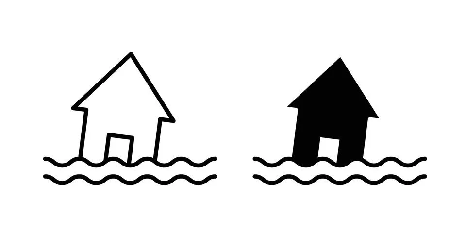 Flooded house icon black vector isolated on white Stock Illustration