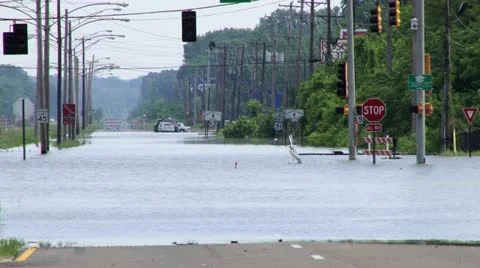 Flooded intersection due to record rains Stock Footage 12576575