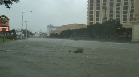 Flooded intersection during a hurricane Stock Footage 12576741