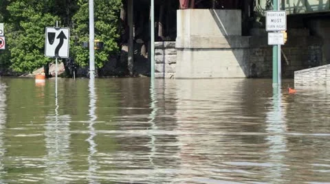 Flooded intersection from heavy rains Stock Footage 12576403