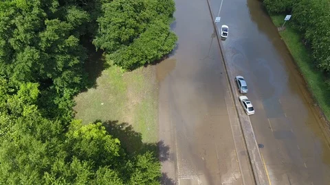 Flooded interstate drone shot Stock Footage 111087406