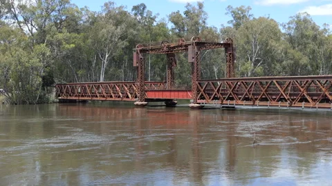 The Flooded Murray River under the Tocumwal Bridge Stock Footage 241967924