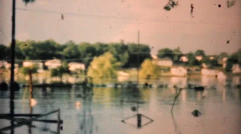 Flooded Neighborhood In Dallas Texas-1948 Vintage 8mm Stock Footage