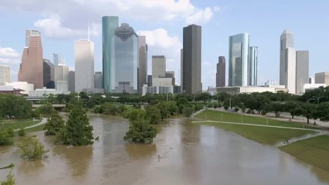 Flooded park near downtown Houston after Hurrican Harvey Stock Footage