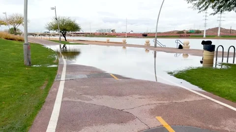 Flooded Park Pathway Stock Footage 275417764