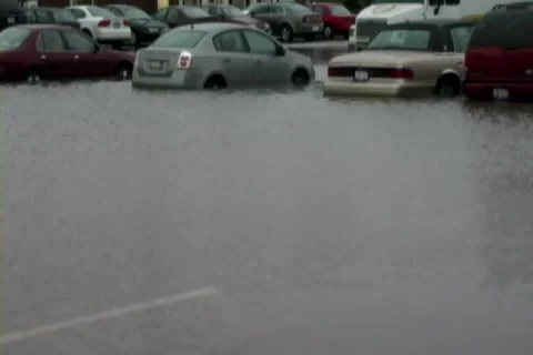 Flooded Parking Lot Stock Footage 1075337