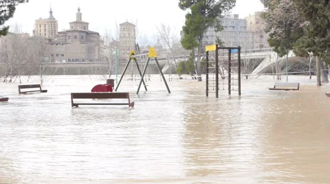 Flooded playground Stock Footage 48196367