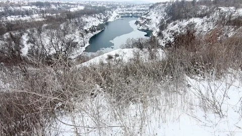 Flooded quarry in winter Stock Footage 119173926