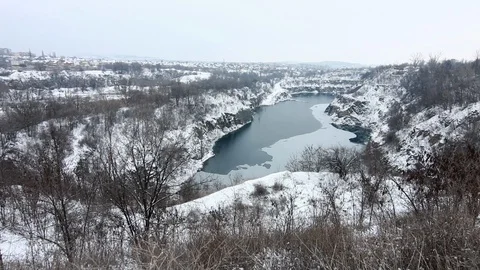 Flooded quarry in winter Stock Footage 119173980