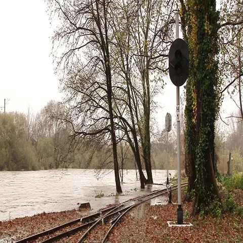 Flooded railway Stock Footage 69294529