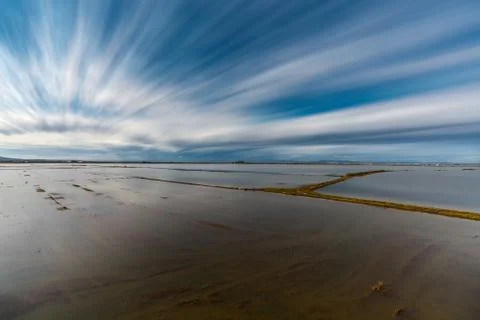 Flooded rice fields long exposure in Albufera Stock Photos