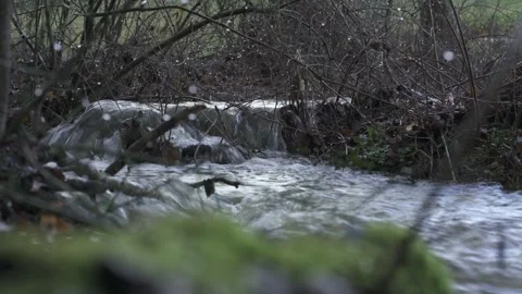 Flooded river with strong current and overflow Stock Footage 331036423