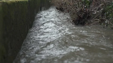 Flooded river with strong current and overflow Stock Footage 331038431