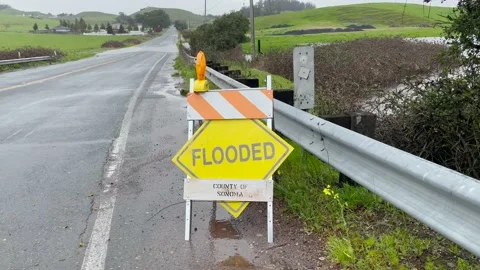 Flooded Road Sign Stock Footage 238421419