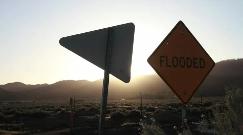 Flooded Sign @ Sunset Stock Footage 739759