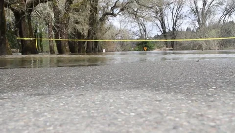 Flooded Street Closed  Stock Footage 1808408