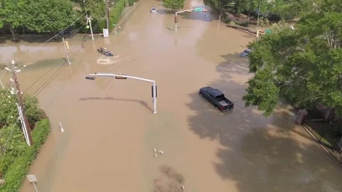 Flooded street in Houston after Hurricane Harvey Stock Footage
