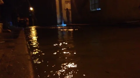 Flooded street low angle Stock Footage 83189400