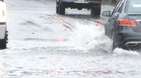 Flooded Street Traffic Video stock 58352327