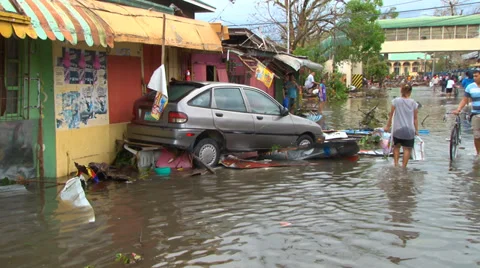 Flooded streets cyclone aftermath Stock Footage 33957300