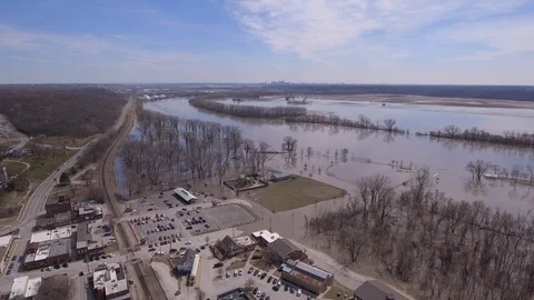 Flooded town flyover Stock Footage 105420768