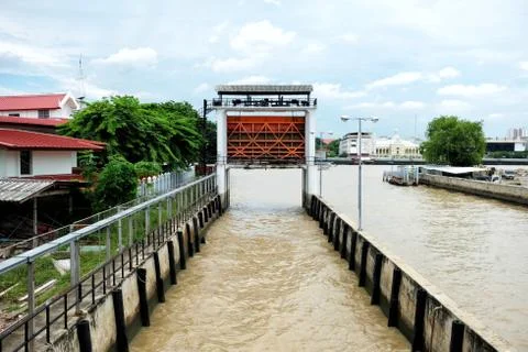 Floodgate at Chao Phraya River. Stock Photos