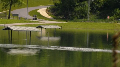 Flooding at a campground Stock Footage 107874796