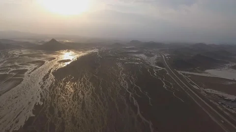 Flooding in a deserted mountainous area, mud flows of water. Saudi Arabia Video stock 106781947